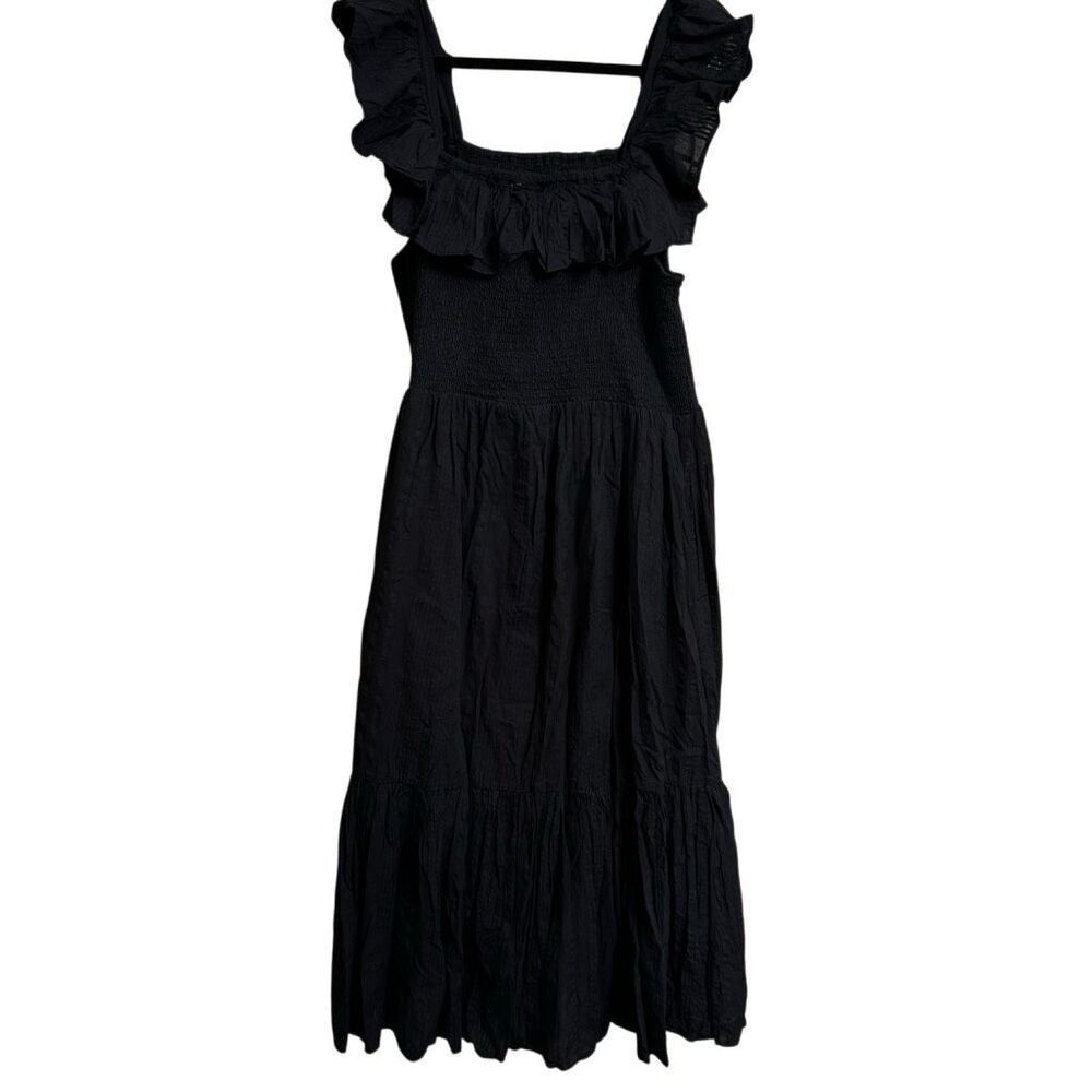 Dotti Black Ruffle Sleeve Smocked Square Neck Dress Coverup XL NWT